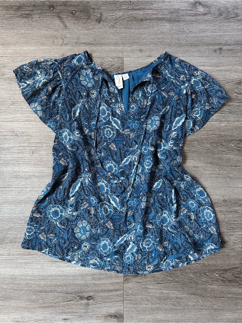 JOIE Boho Preppy Floral Paisley Peasant Blue Top Blouse Metallic Size S